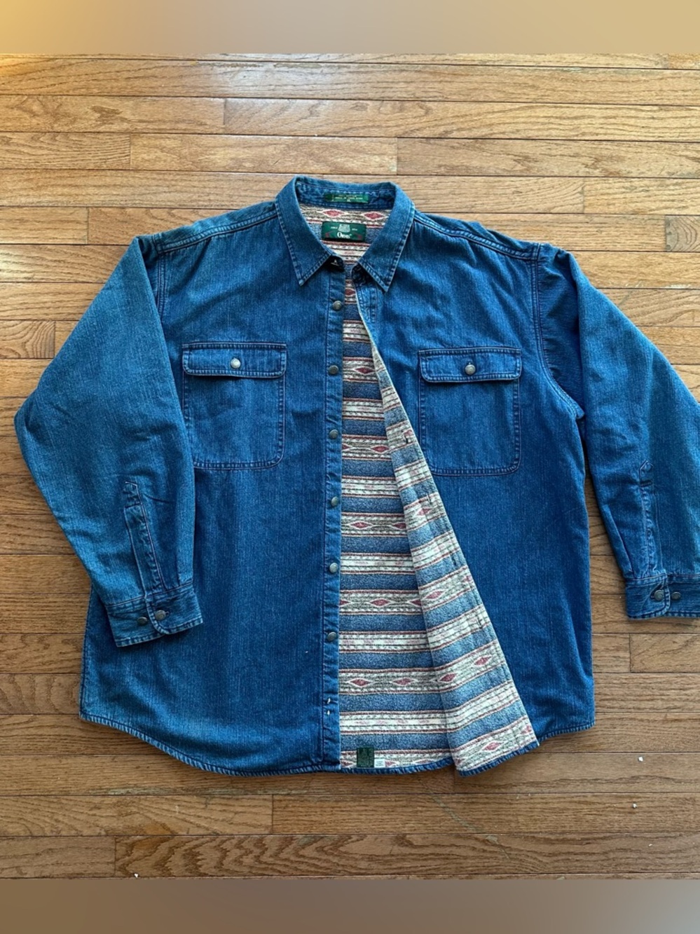 Vintage 90s Orvice Denim Aztec Fleece Lined Chore Shirt Jacket Shacket Men's  XL